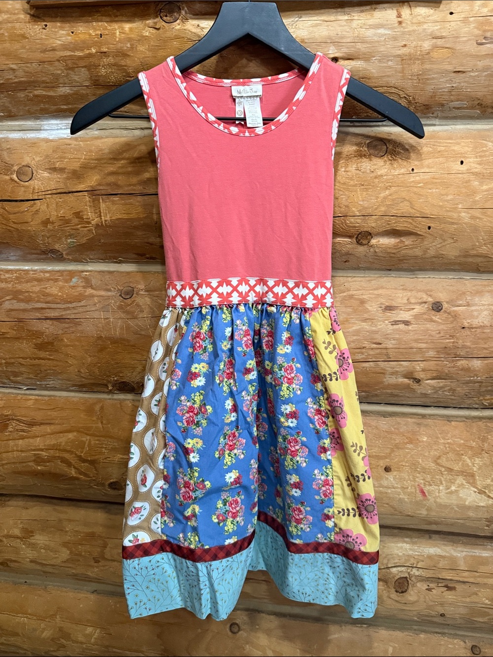 Matilda Jane Coral dress with Blue Floral Patchwork